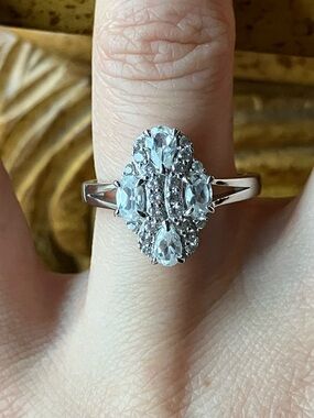 Natural Tanzanian White Zircon Sterling Silver Art Deco Ring Size 7.75